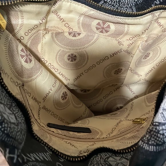 Fake designer black & gray logo w/gold metal accent studs, shoulder purse - Picture 8 of 15